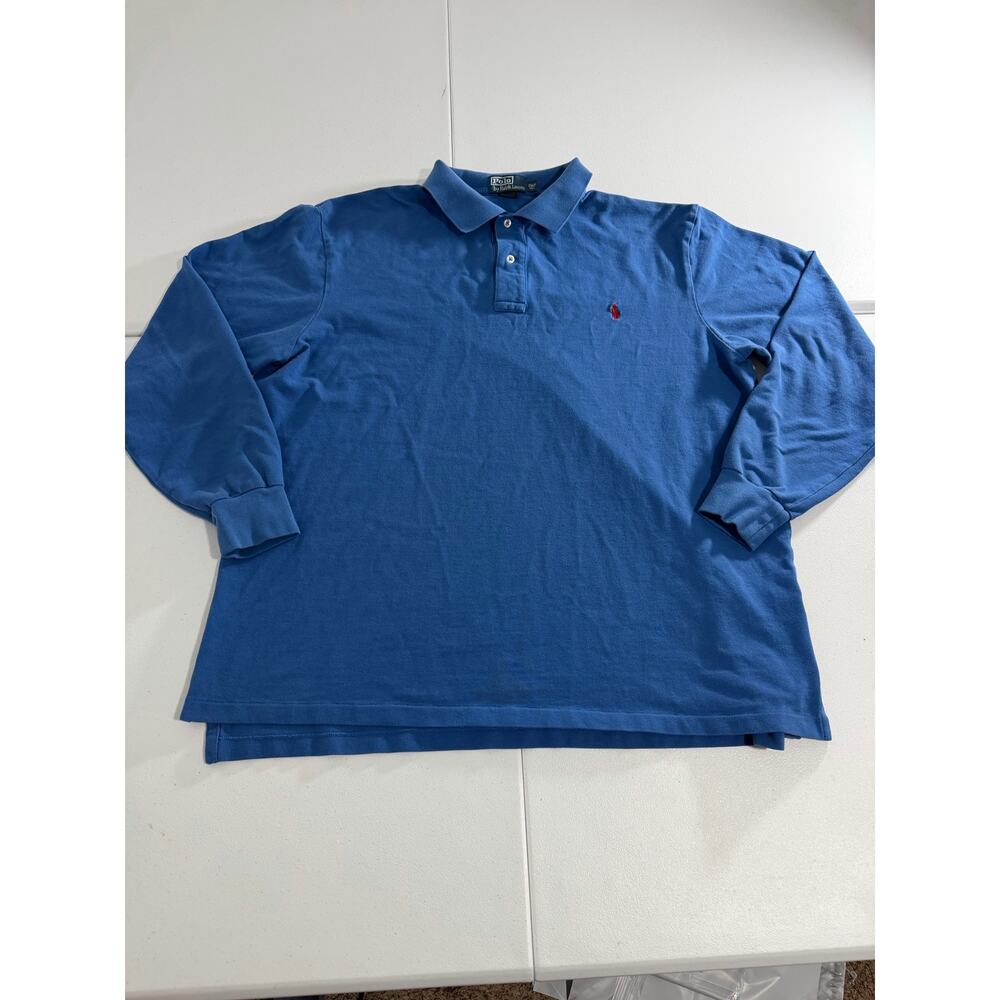 Polo Ralph Lauren Men's 2XLT Tall Blue Long Sleeve Pique Polo Shirt Big